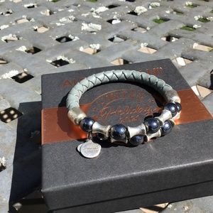 Alex and Ani silver and grey beaded and leather bracelet